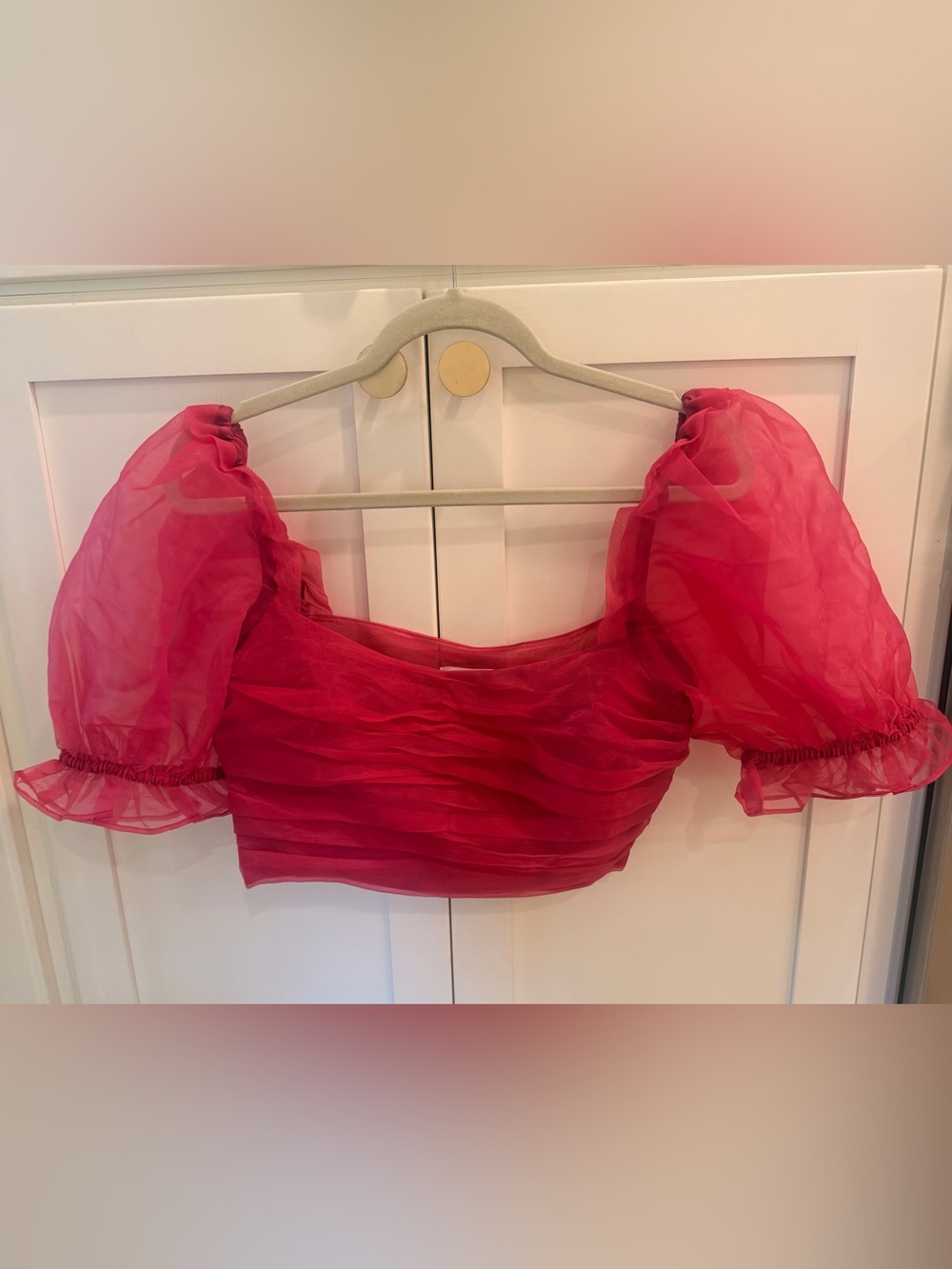Lovers + Friends Hot Pink Organza Puff Sleeve Crop Top! EUC! Medium